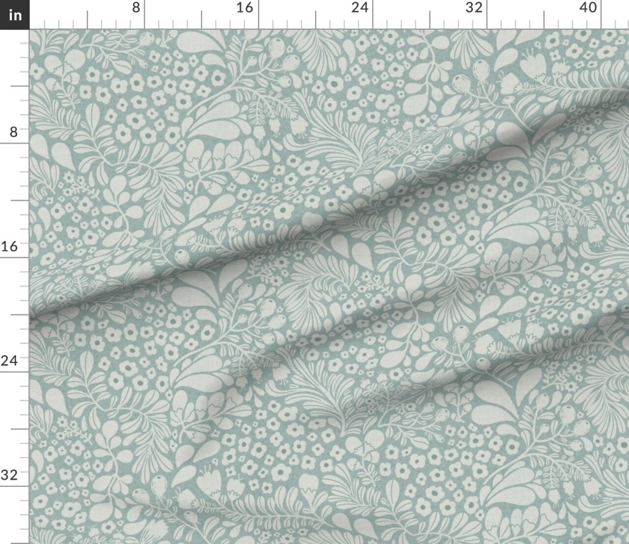 Calm Botanical Tranquil Flowers Serene Leaves Blue Gray Vine Wildflowers Floral Custom Printed Fabric by Spoonflower Various Fabrics by the Yard or Fat Quarter